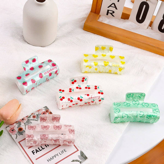 CWAHA1610_CHERRY HEART STRAWBERRY RECTANGLE HAIR CLAW CLIP