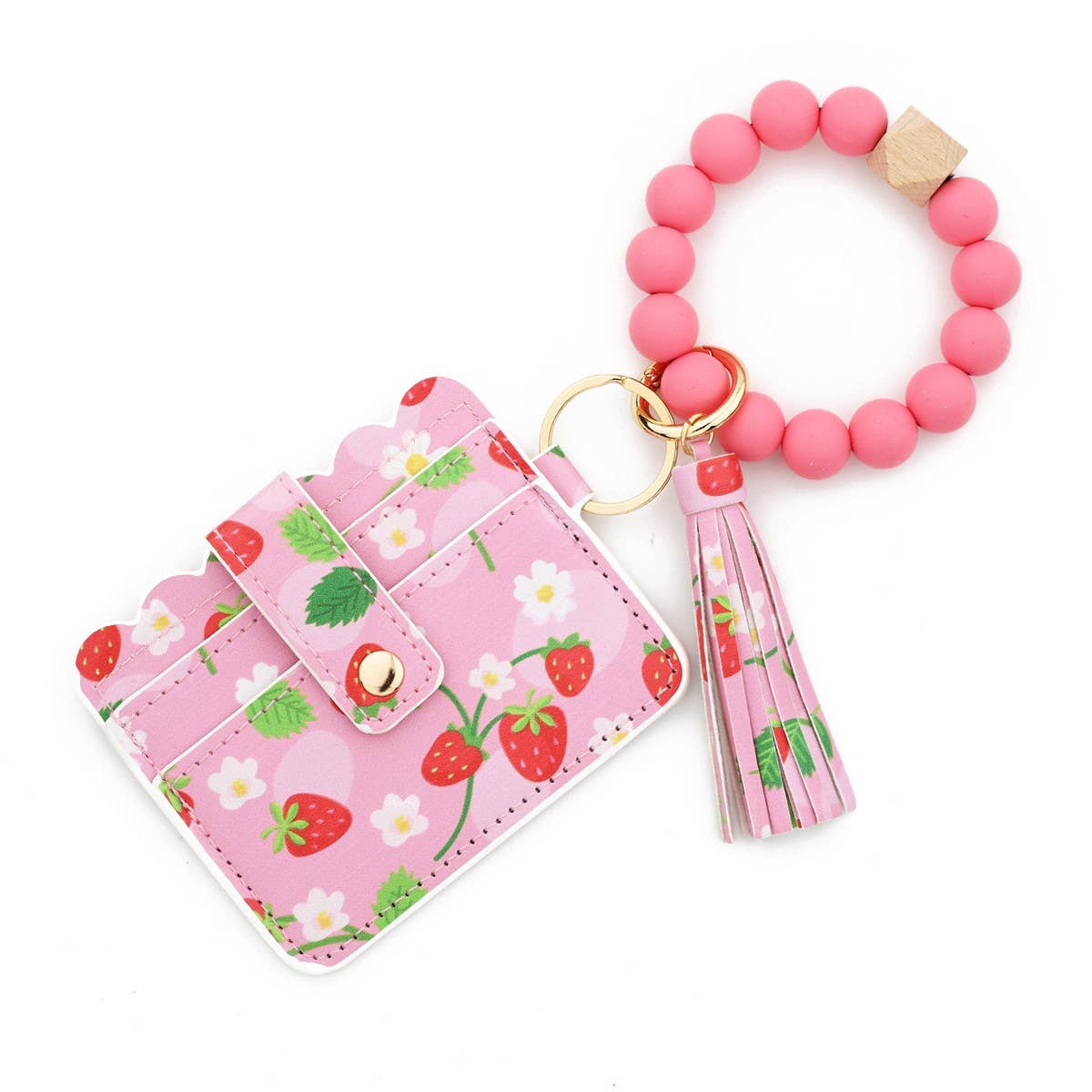 Printed Card Wallet with Beaded Bracelet Keychain_CWAB4945