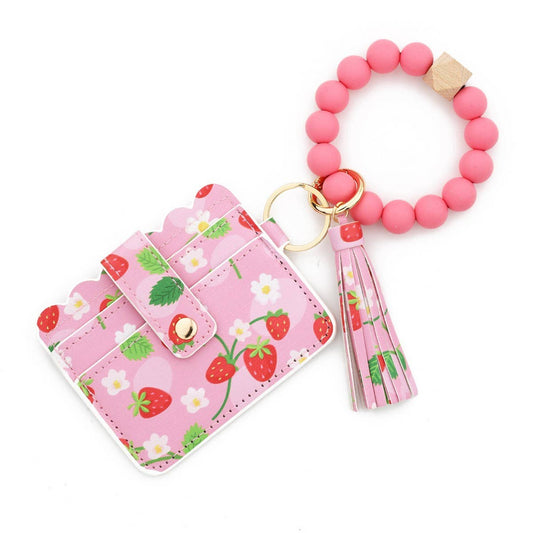 Printed Card Wallet with Beaded Bracelet Keychain_CWAB4945