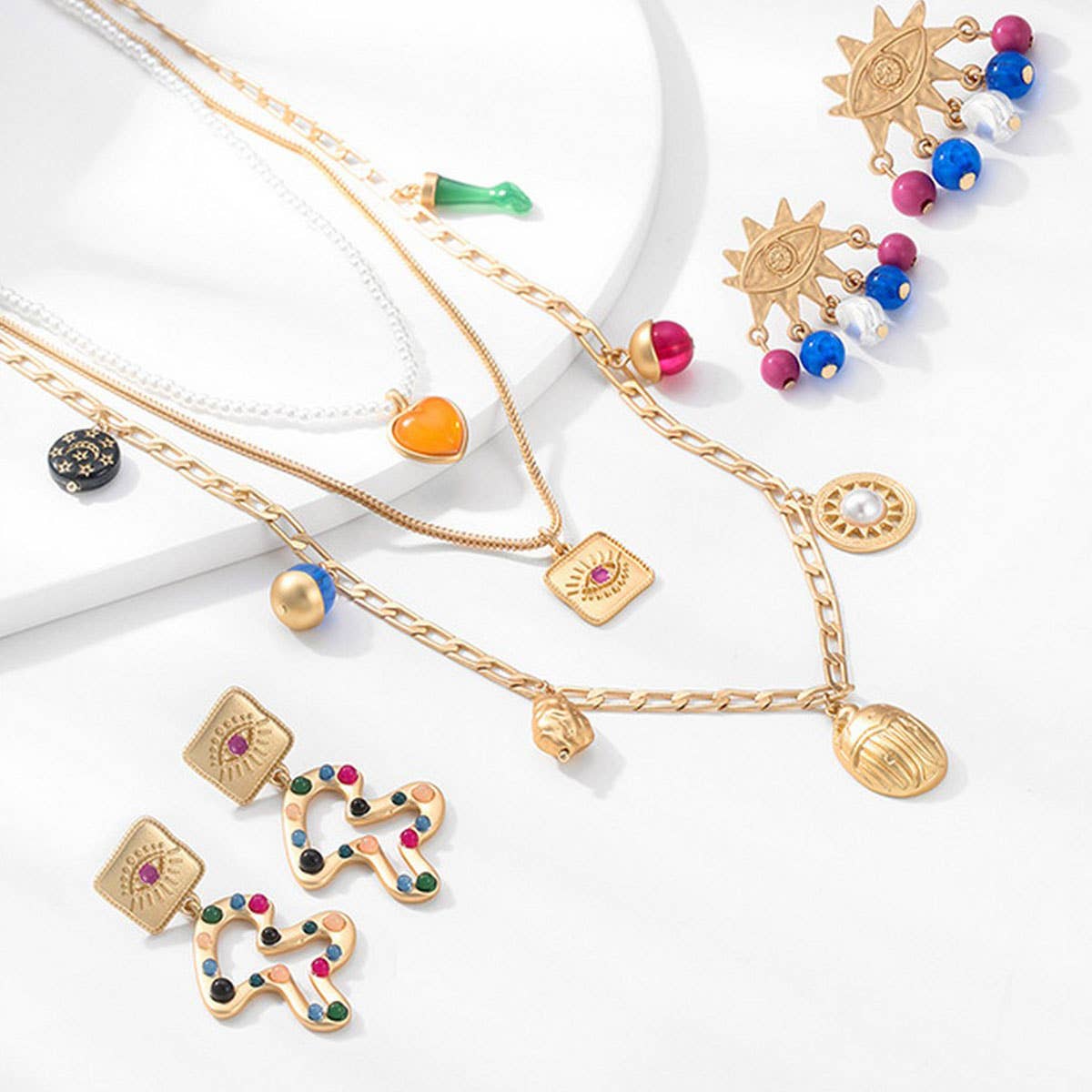 WOMEN'S VINTAGE EVIL EYE NECKLACE AND EARRINGS SET