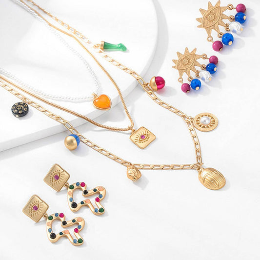 WOMEN'S VINTAGE EVIL EYE NECKLACE AND EARRINGS SET