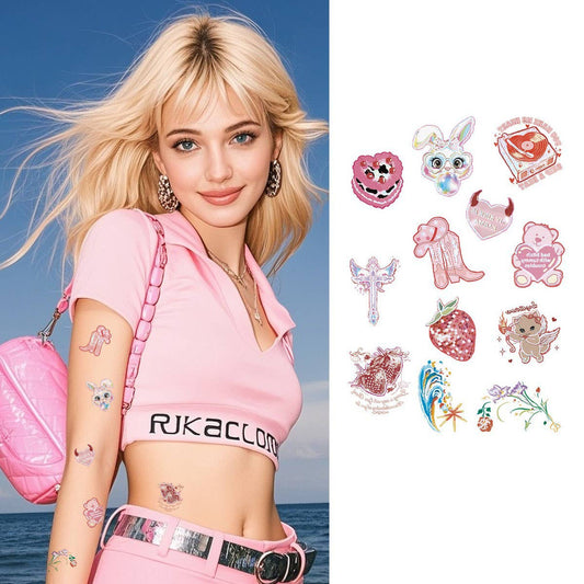 Pink Barbie Style Holographic Tattoo Stickers_CWMM8369