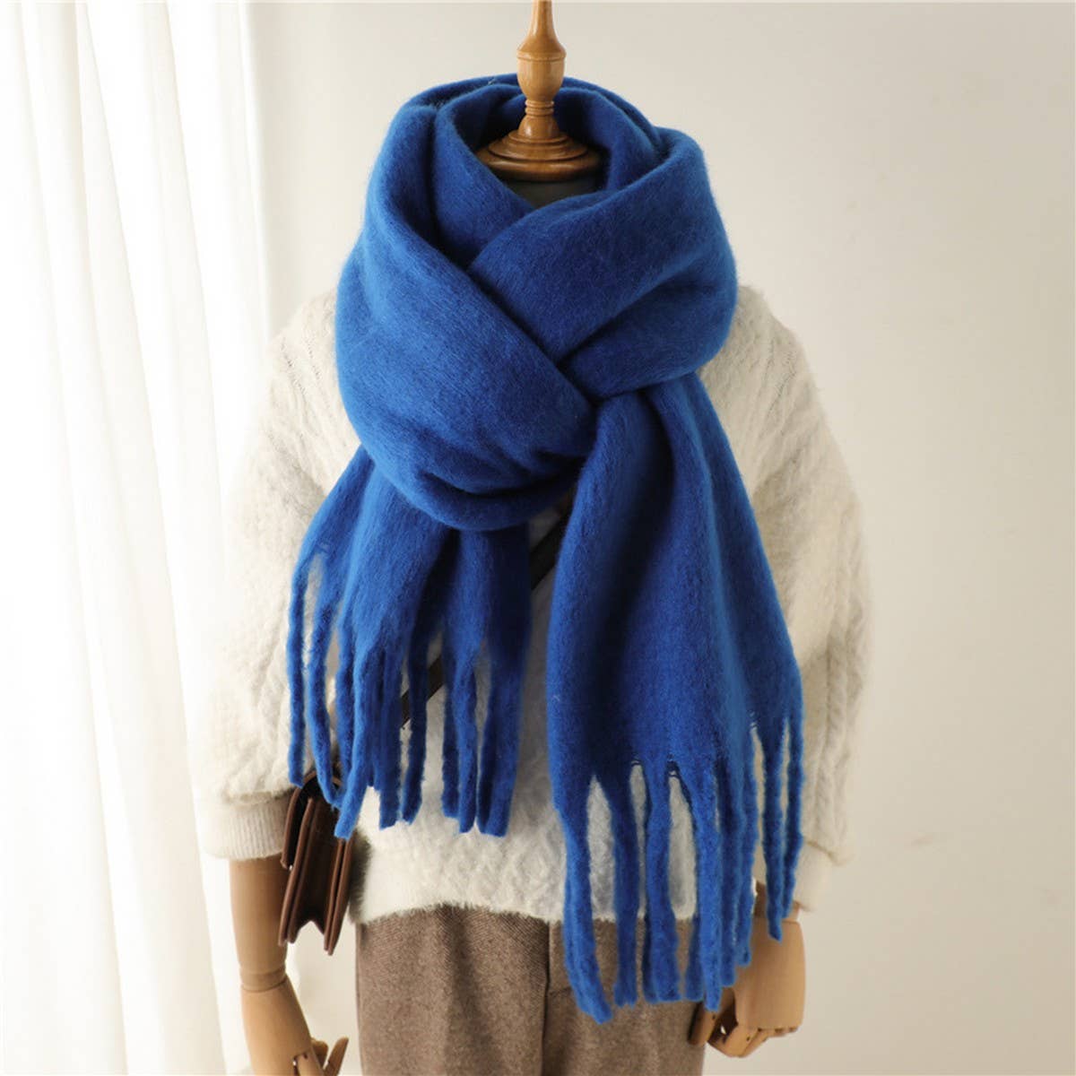 Mohair Tassel Scarf for Winter, Unisex Long Shawl