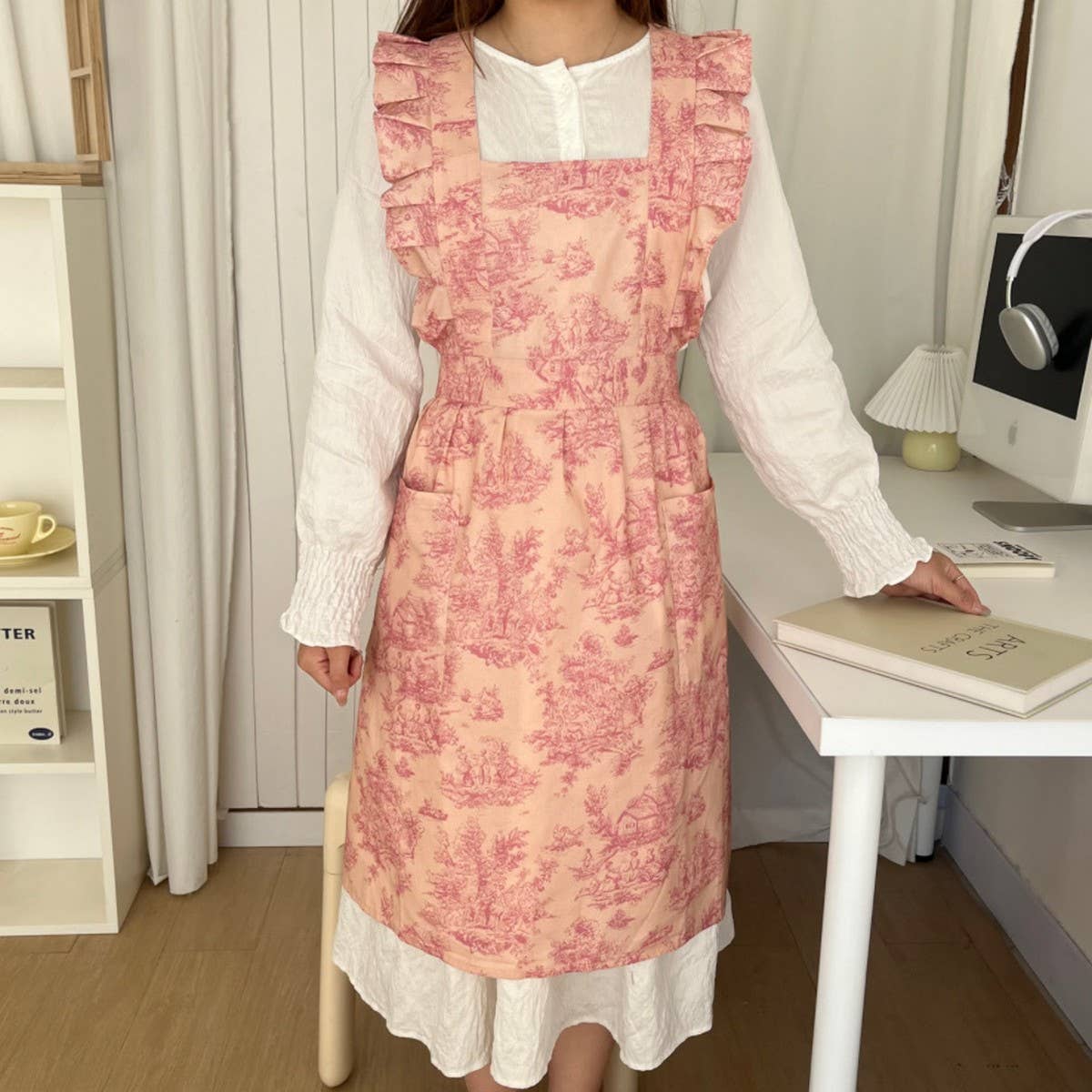 WATERPROOF INK LEAF EDGE FISH TAIL HOUSEHOLD APRON