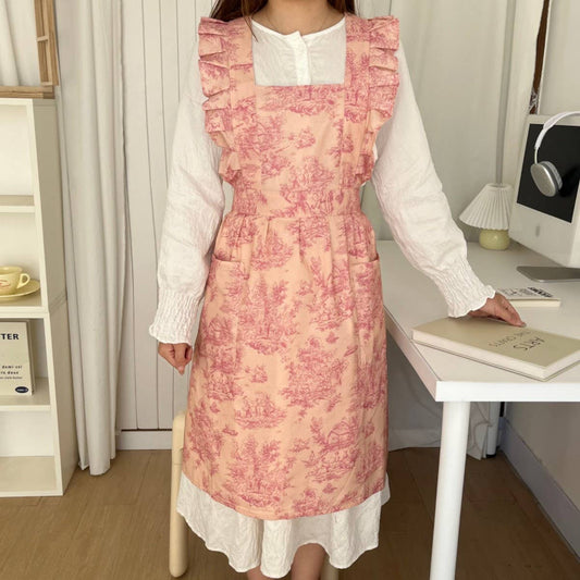 WATERPROOF INK LEAF EDGE FISH TAIL HOUSEHOLD APRON