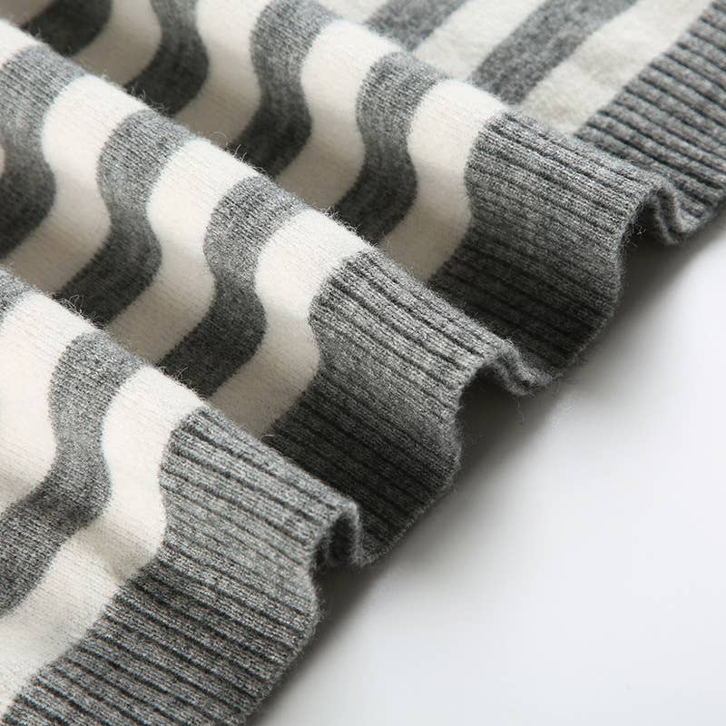 SIMPLE SLOUCHY STRIPED V-NECK SWEATER FOR GIRLS