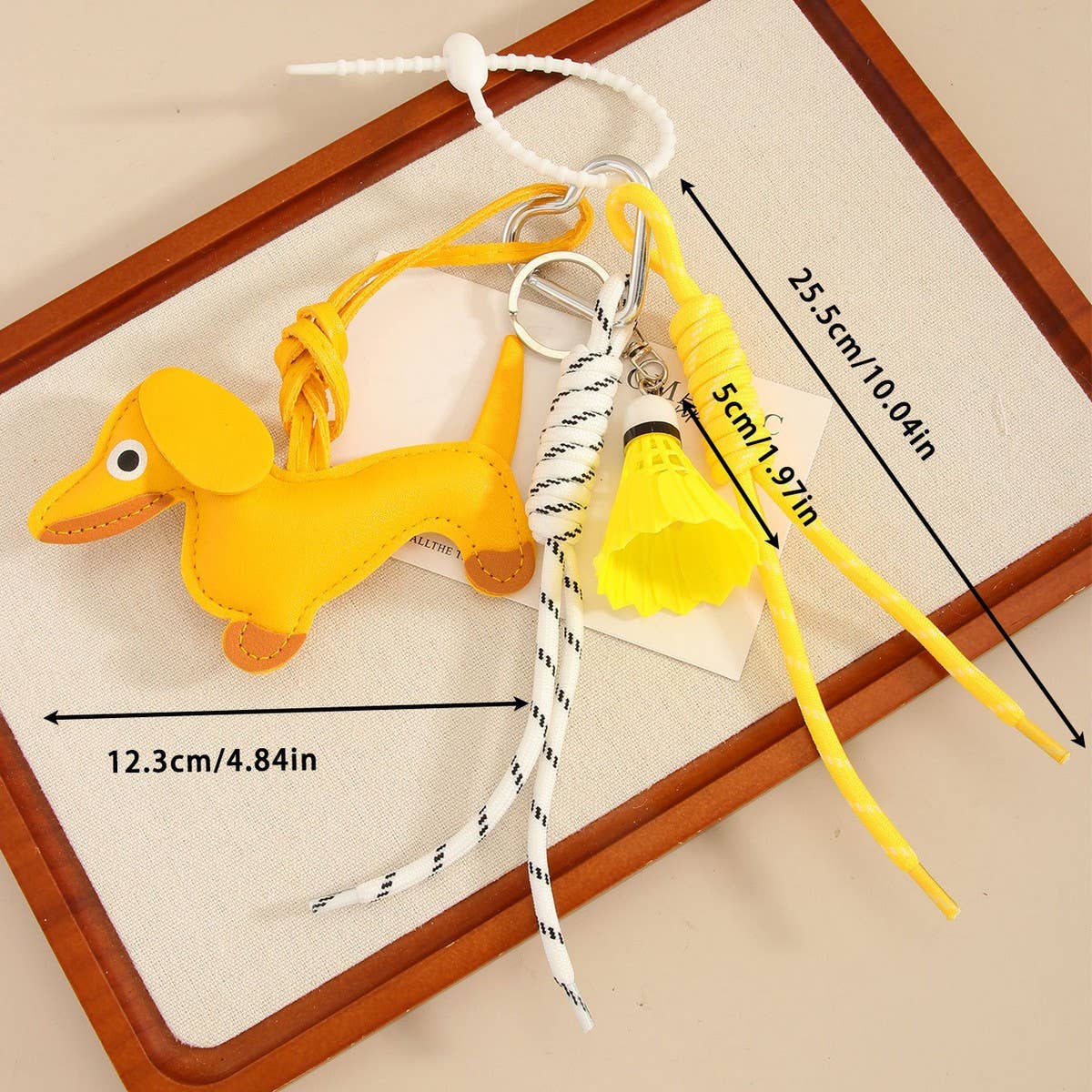 Cute Leather Dachshund Bag Charm with Shuttlecock