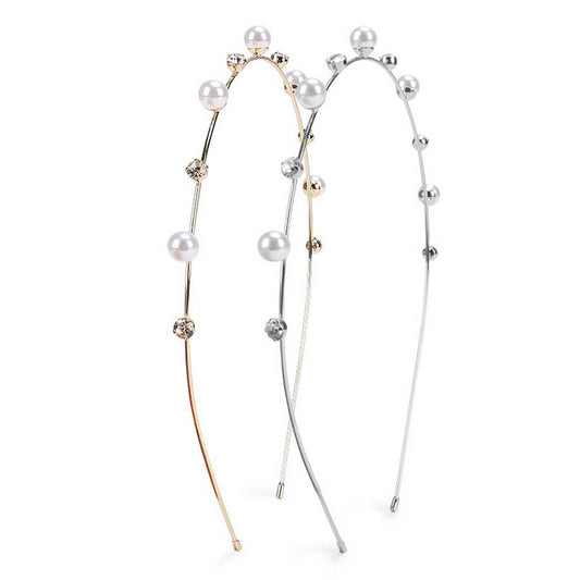 PEARL HEADBAND RHINESTONE ALLOY THIN HEADBAND_CWAHA4387