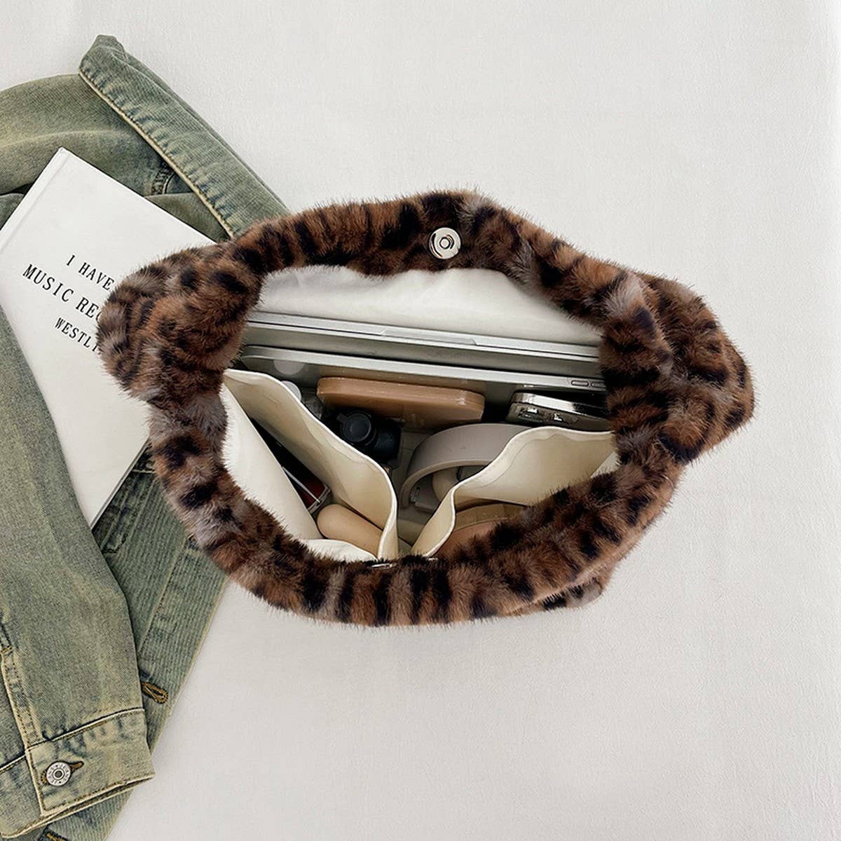 Leopard Plush Fur Bag Women Large Shoulder Tote_CUAB00556