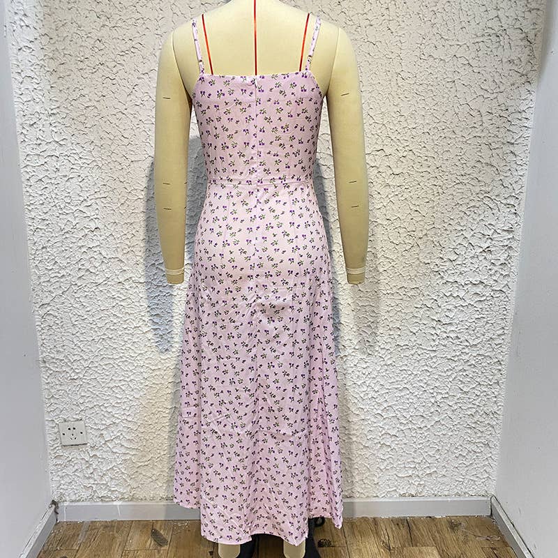 PRINT FLORAL SLIM-FIT SEXY DRESS WITH HIP WRAP