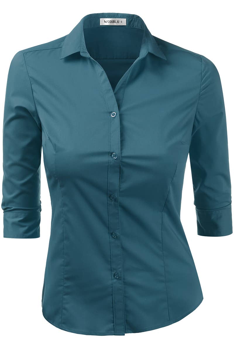 WOMEN SOLID BUTTON DOWN SHIRT_CWTSTL706