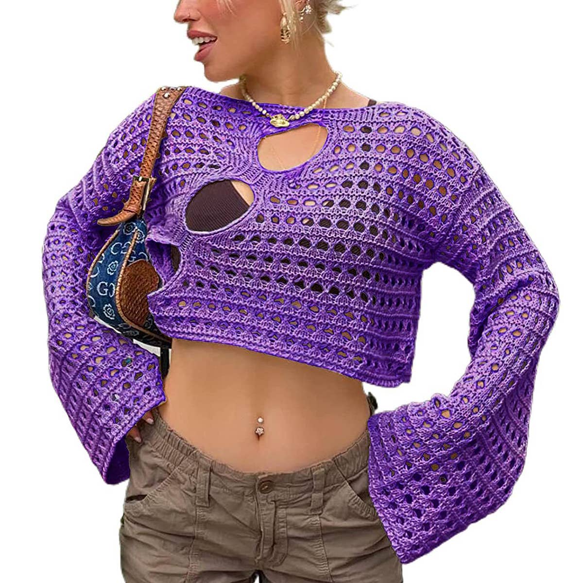 FASHION IRREGULAR HOLLOW-OUT KNITTED SMOCK