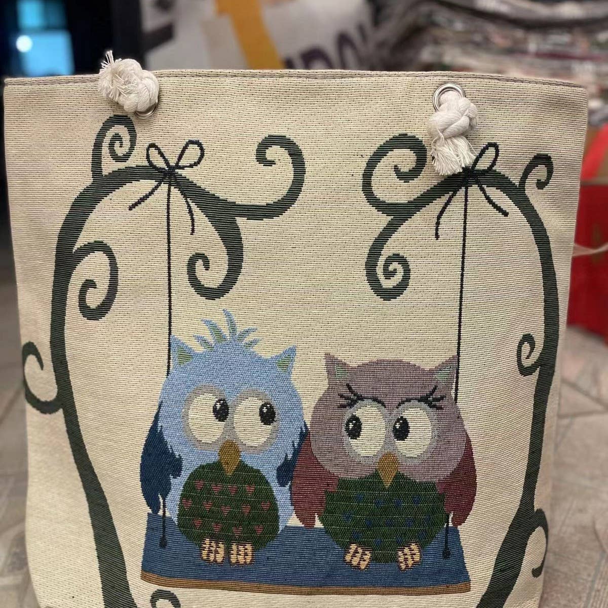 VINTAGE ANIMAL EMBROIDERED CANVAS TOTE BAG_CWAB1679