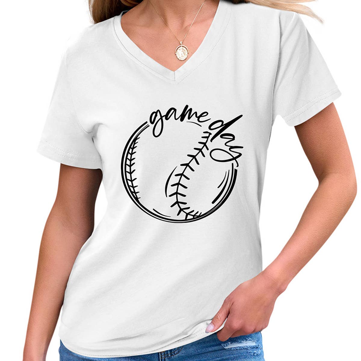 Casual Women??¢s Tee ??Game Day V-Neck Design_CWTTS1535