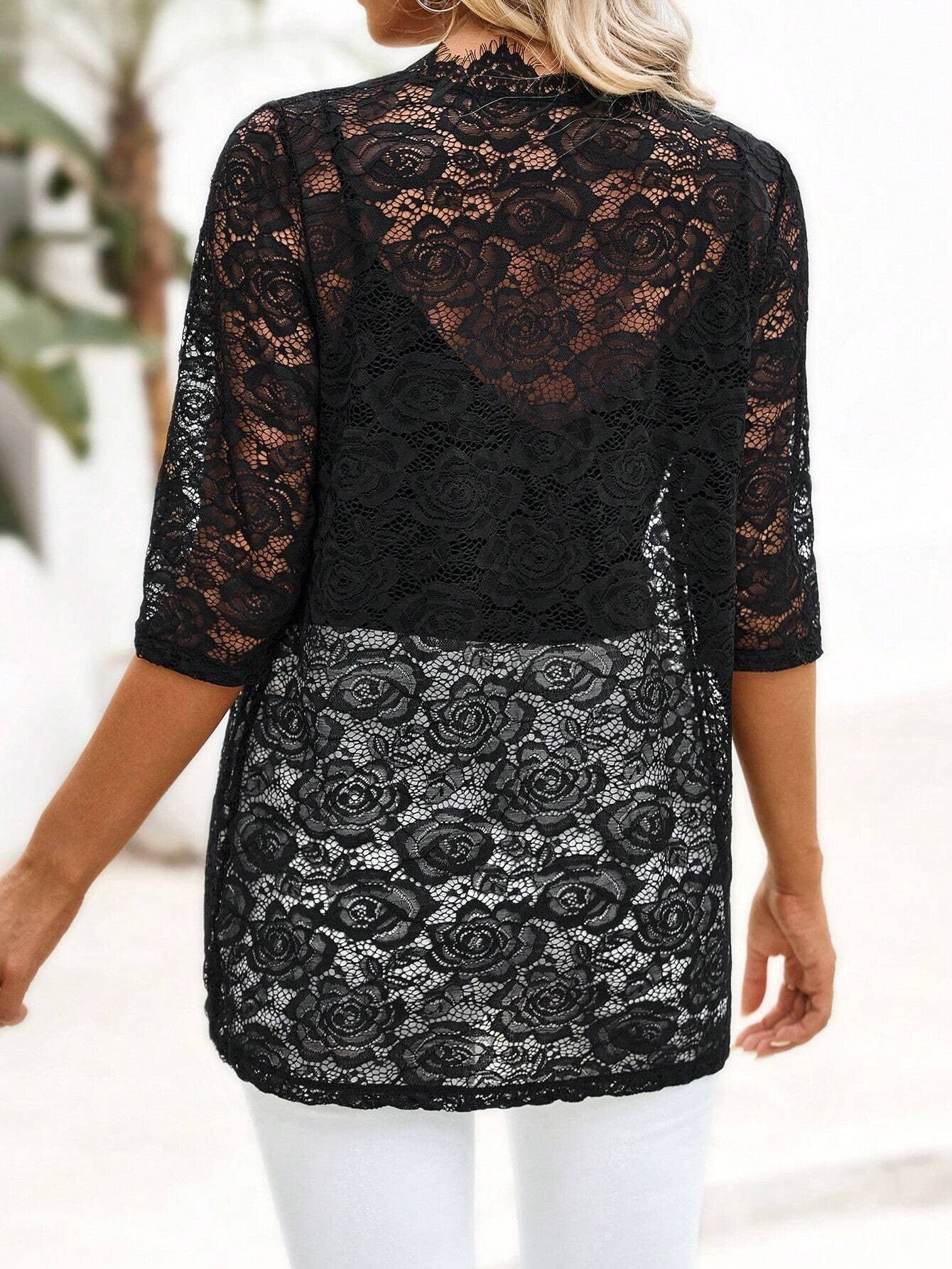 Lace patchwork fashion lace-trimmed cardigan