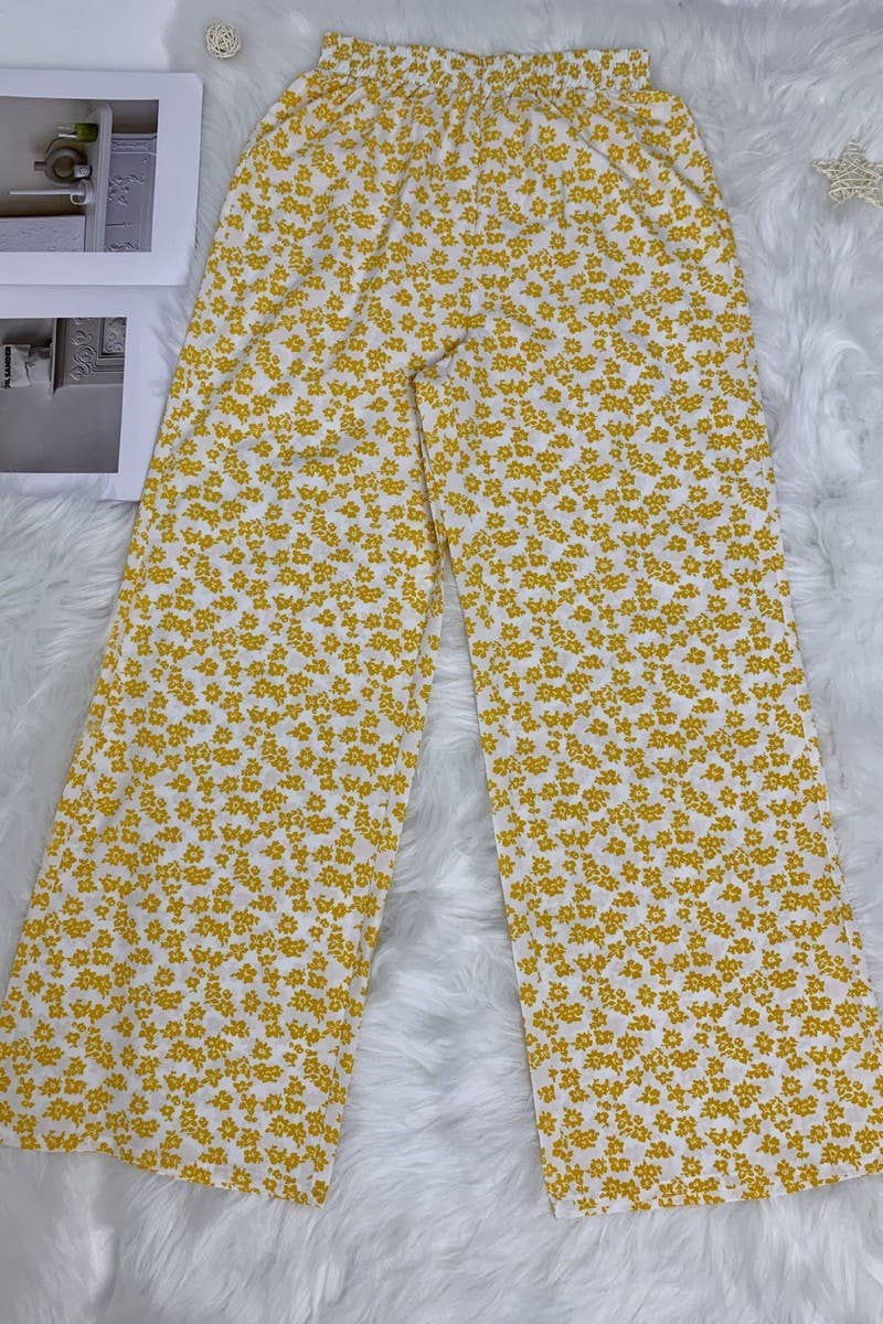 CWBLP1128_HIGH-WAISTED FLORAL LOOSE WIDE-LEG PANTS