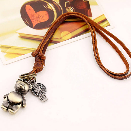 BRONZE CARTOON GOURD GENUINE LEATHER NECKLACE_CWMM4624