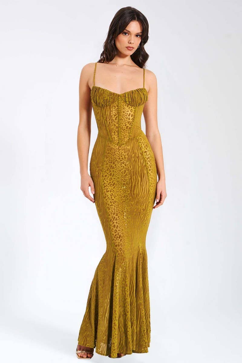 CWDHL1072_SEXY LEOPARD PRINT LOW CUT SEE-THROUGH DRESS