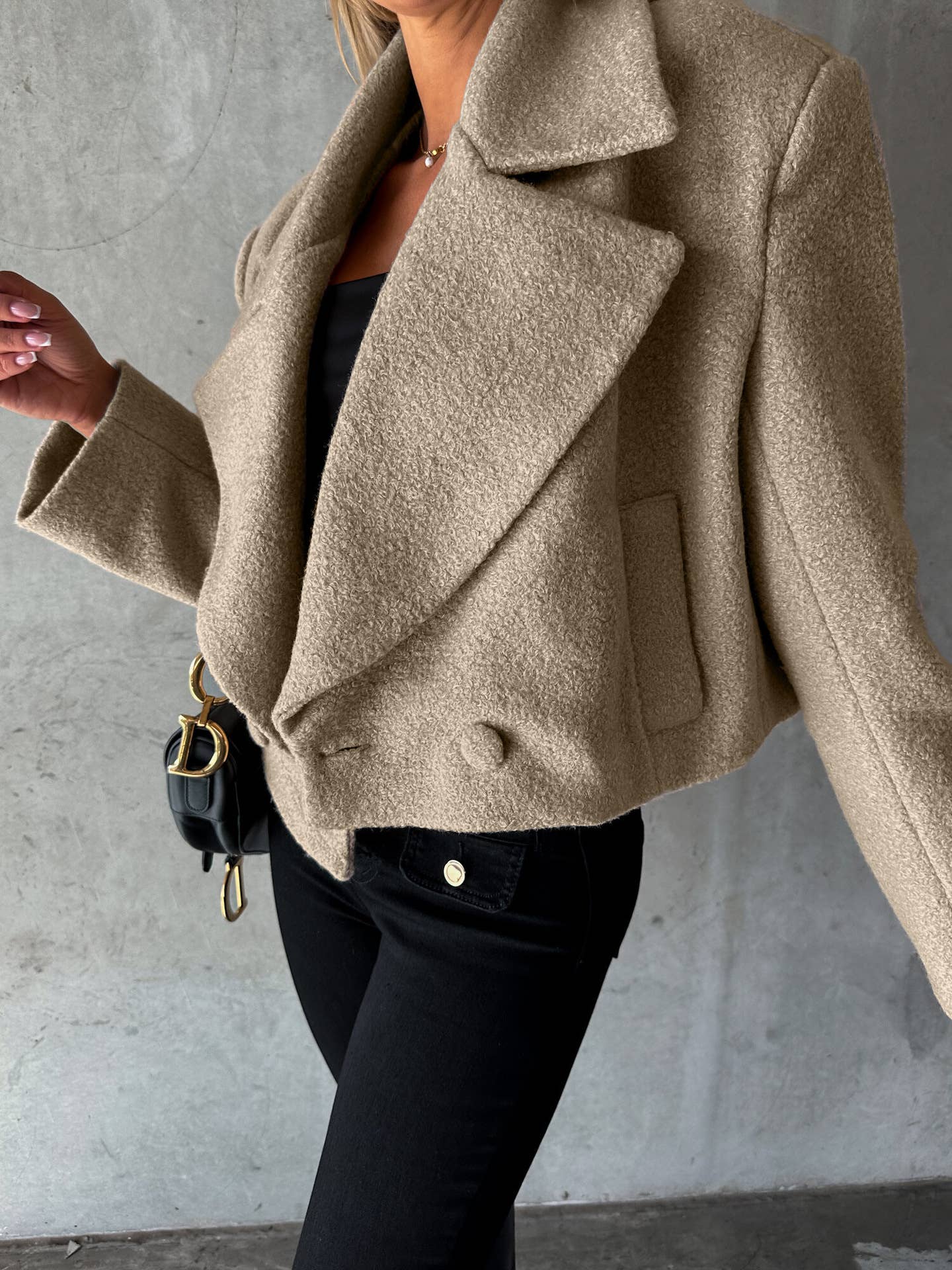 Wool oversized collar solid color coat
