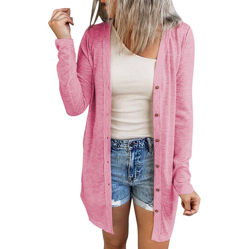 SOLID COLOR SINGLE-BREASTED MID-LENGTH CARDIGAN