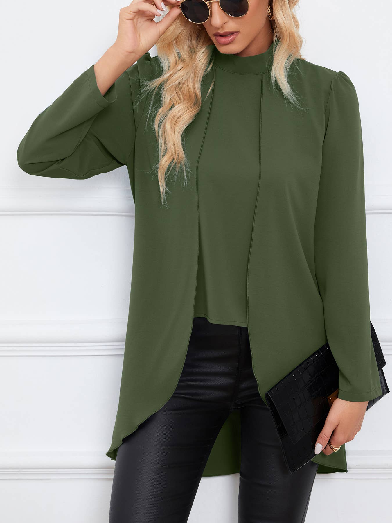 FAKE TWO SHIRTS LONG-SLEEVED STAND-UP COLLAR TOP
