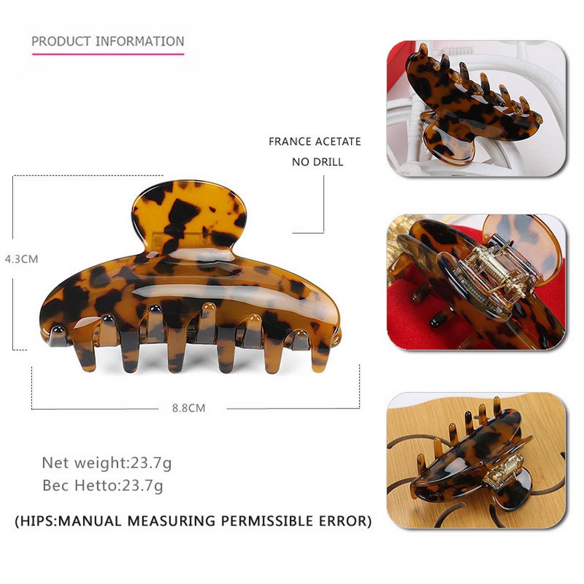 ACETATE HAIR CLIP HAIRPIN HALF-TIED SHARK CLIP_CWAHA4251