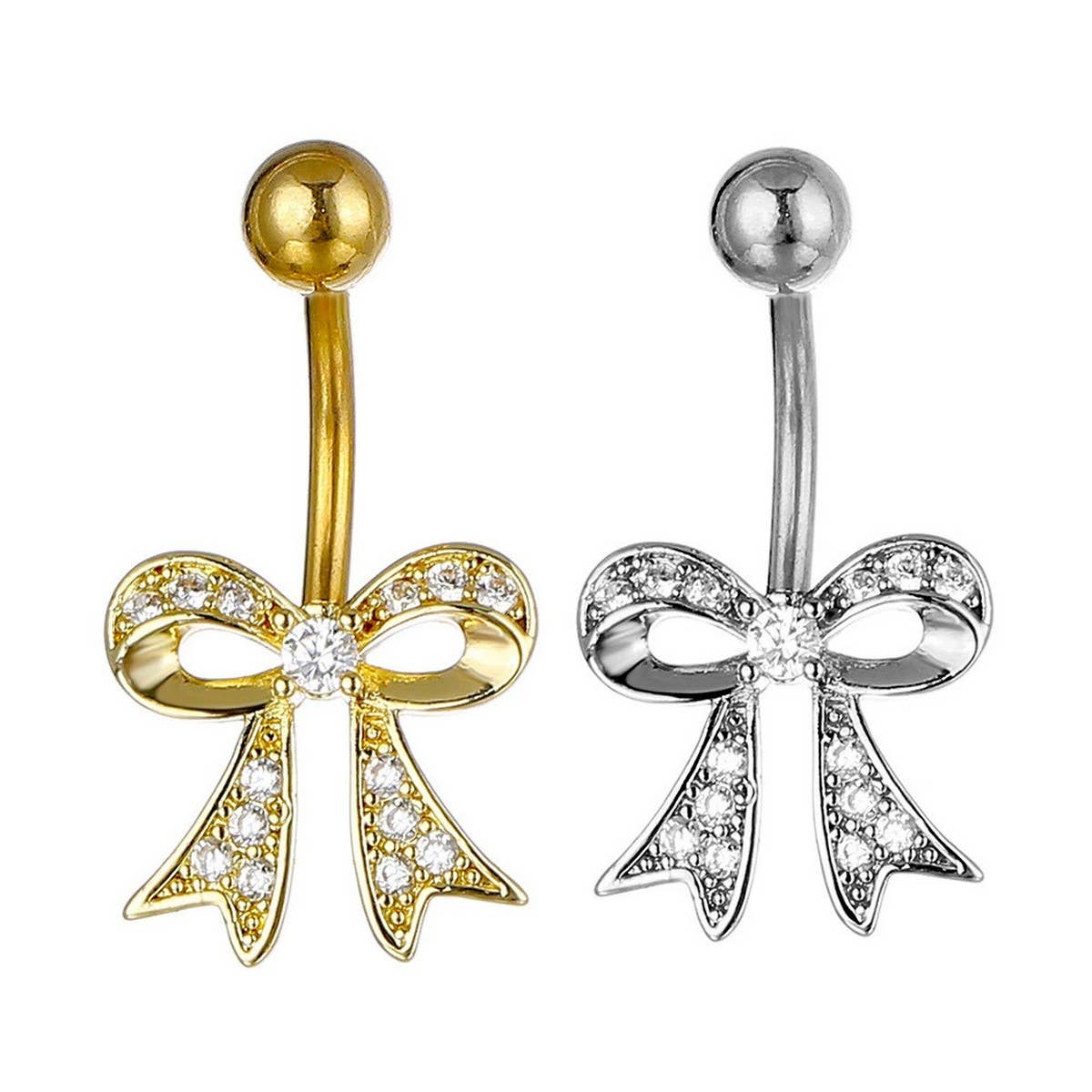 Stainless Steel CZ Bow Belly Ring Navel Piercing_CWMM9316