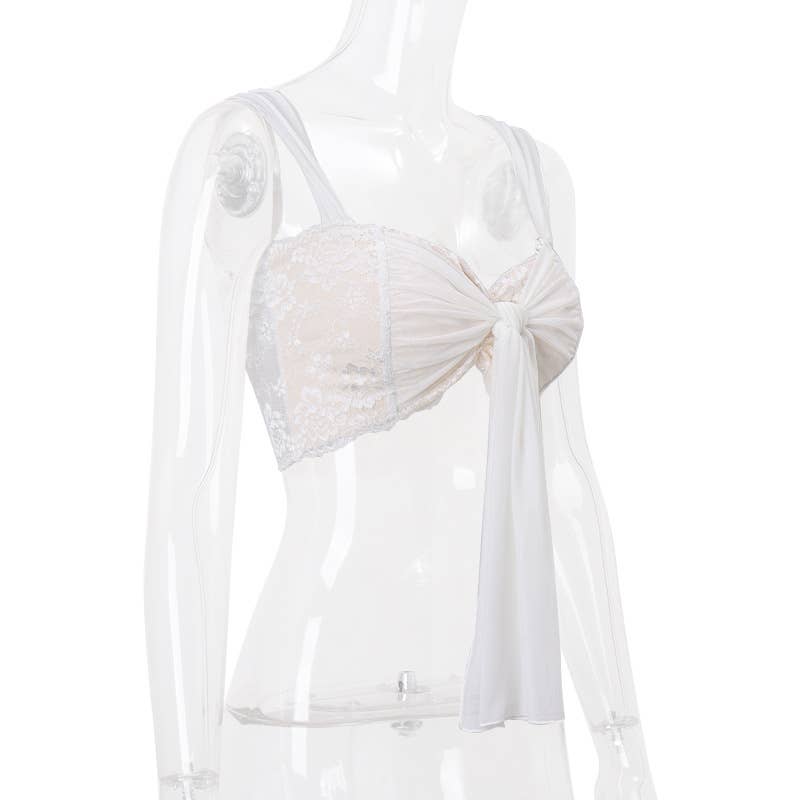 Lace mesh spliced top wrapped around the chest