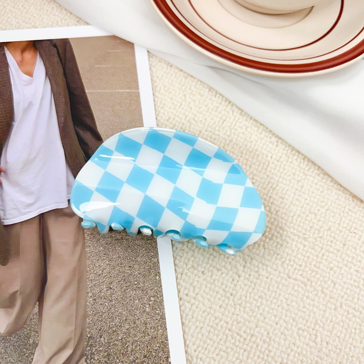 Checkerboard Hair Claw ??Candy Color Acetate Look_CWAHA0395