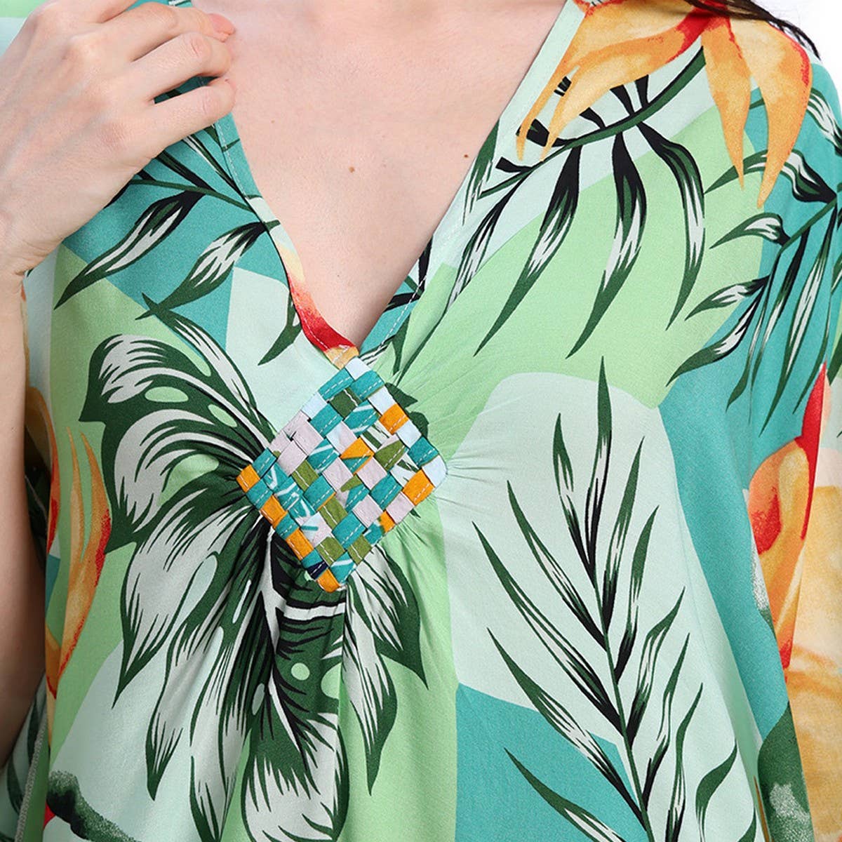 Plus Size Cotton Woven Beach Cover-Up Resort Dress_CWMM6141