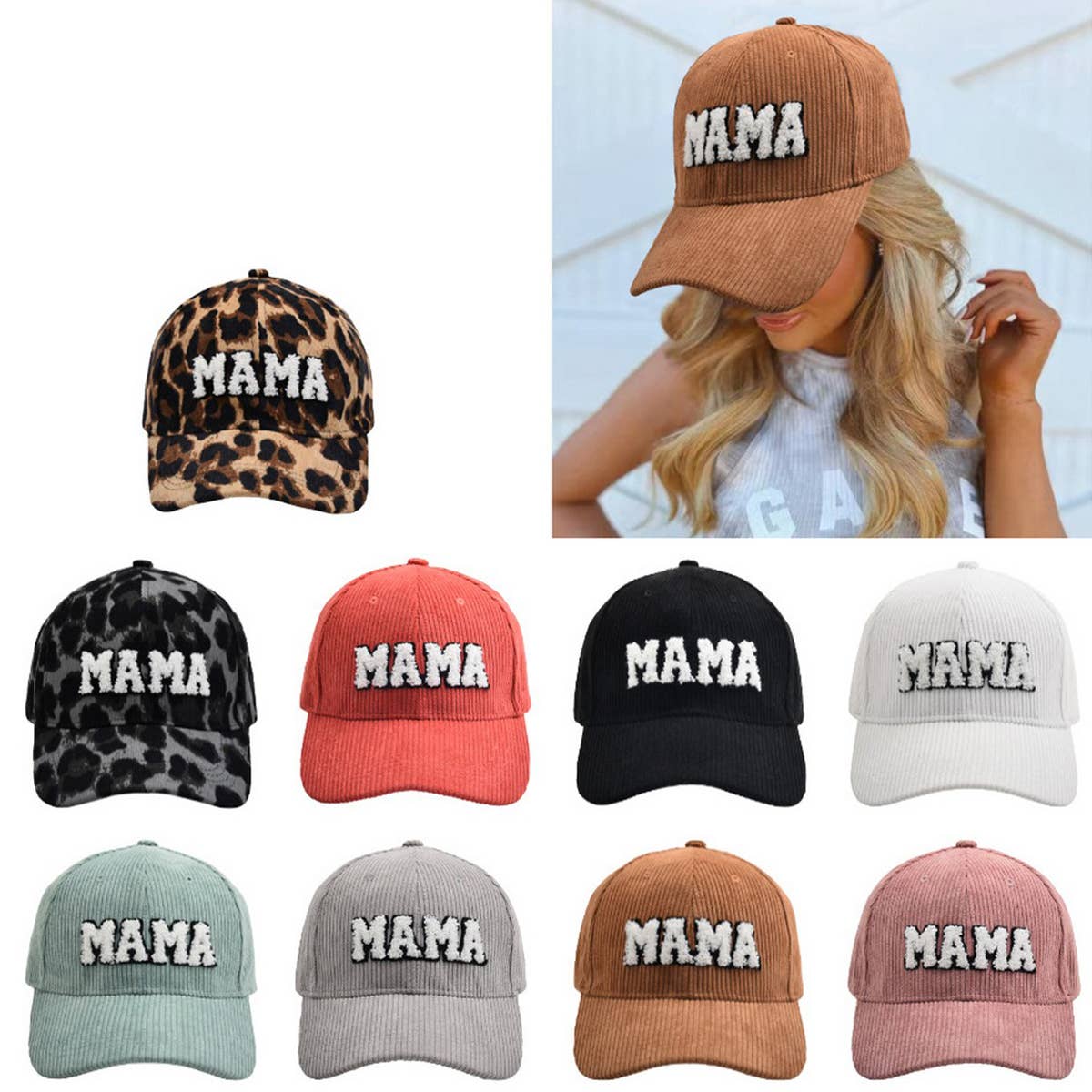 MAMA Embroidered Corduroy Hat - Warm CWAH1218