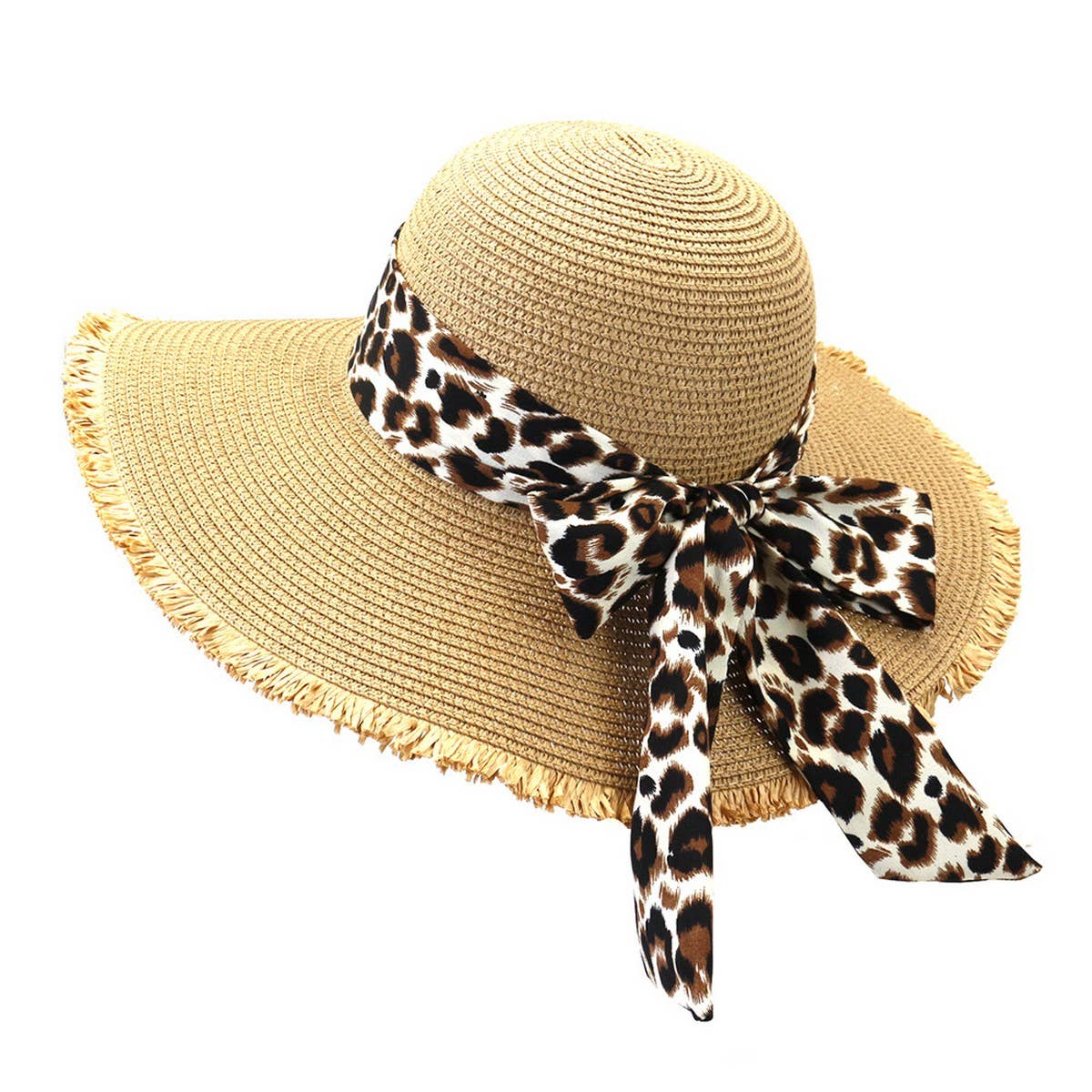 LEOPARD PRINT ROUND TOP STRAW HAT_CWAH1244