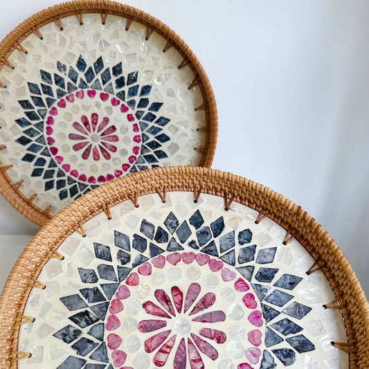 RATTAN SHELL STORAGE BASKET TRAY 2-PIECE SET_CWMM4542