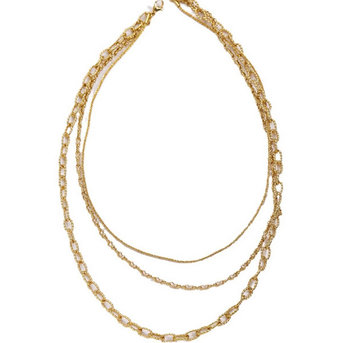 BRAIDED HOOP CLASP THREE-LAYER NECKLACE_CWMM3679