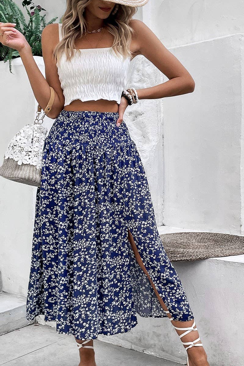 CWBMS0086_Smocking Detailed Print skirt