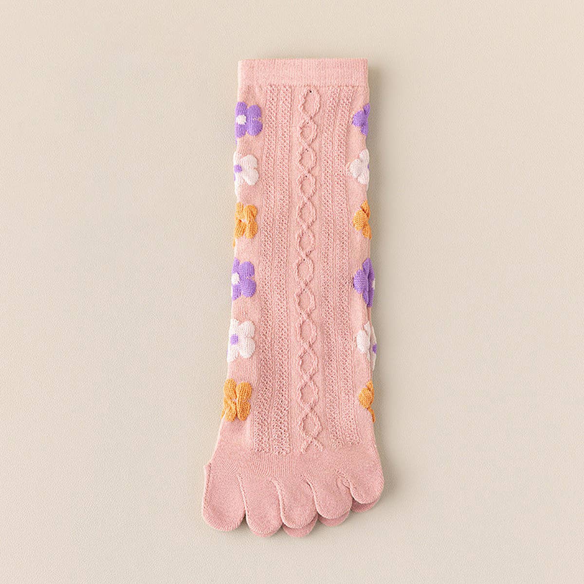 CWMS02729_WOMEN FIVE TOE CREW SOCKS CUTE FLORAL