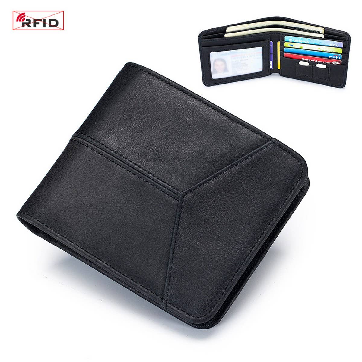 ANTI-THEFT BRUSHED COWHIDE SHORT LEATHER WALLET_CWAB3788