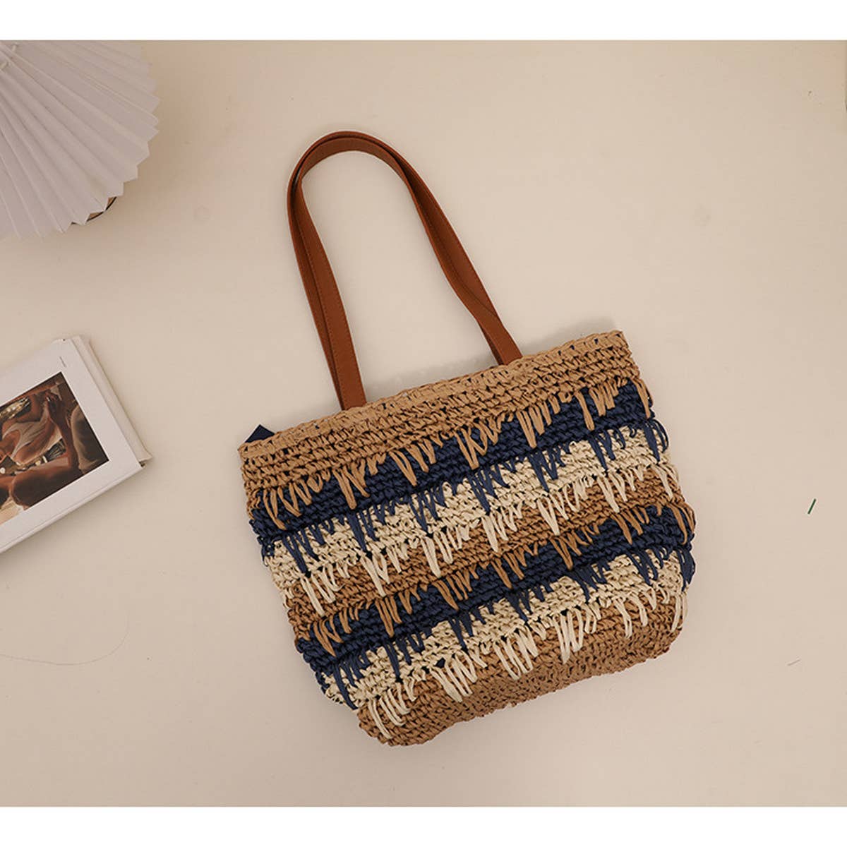 CASUAL CONTRAST COLOR HANDWOVEN BAG_CWAB1890