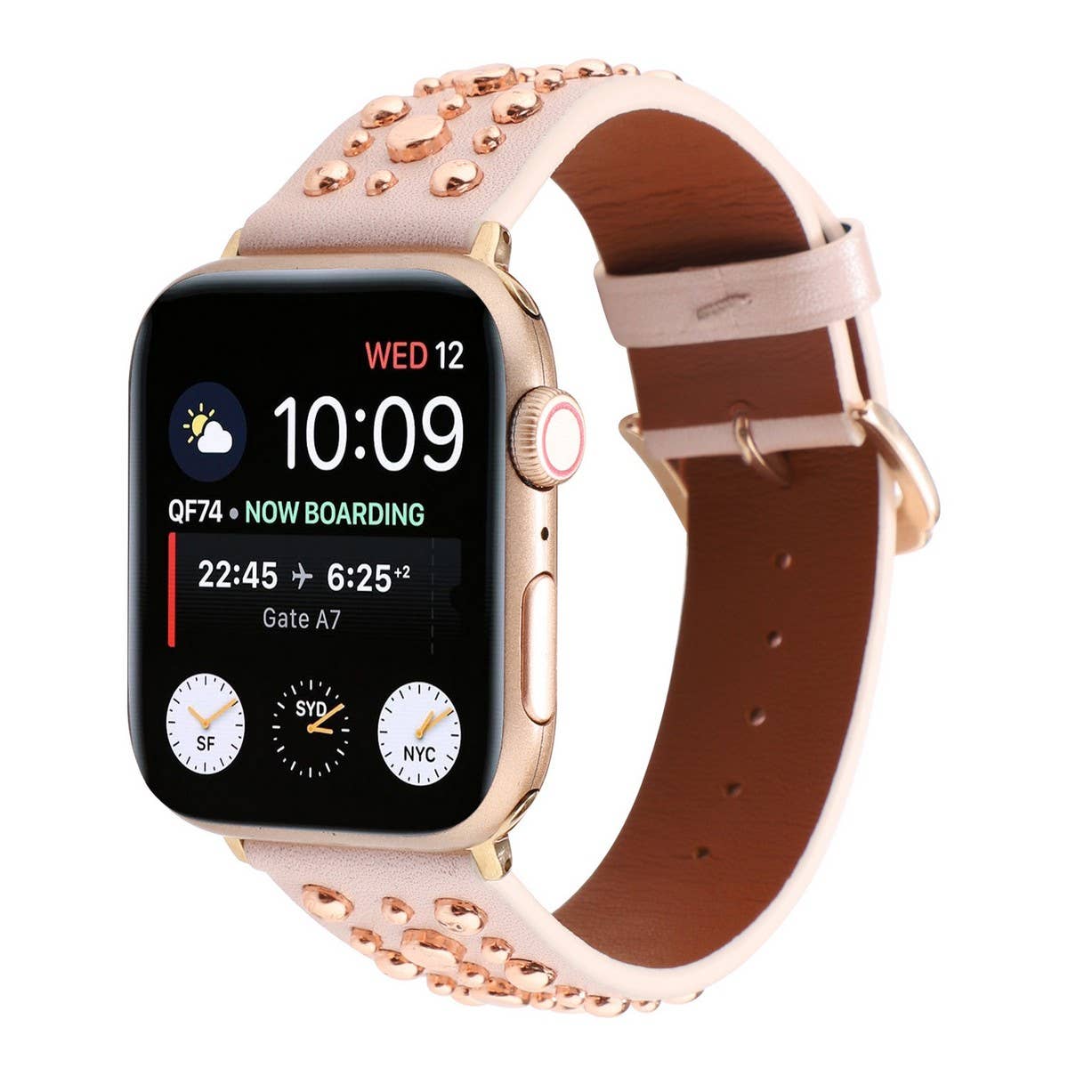IWATCH9-1IWATCH8 GOLD RIVET GENUINE LEATHER STRAP