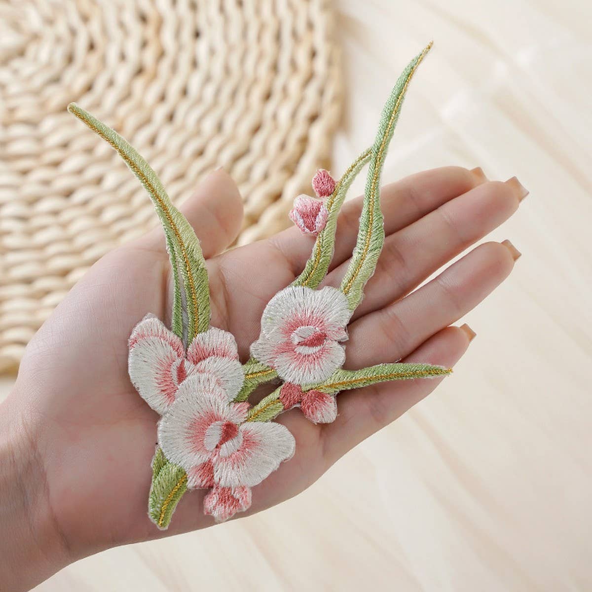 Orchid Embroidered Iron-On Patch for Fabric Repair_CWMM5918