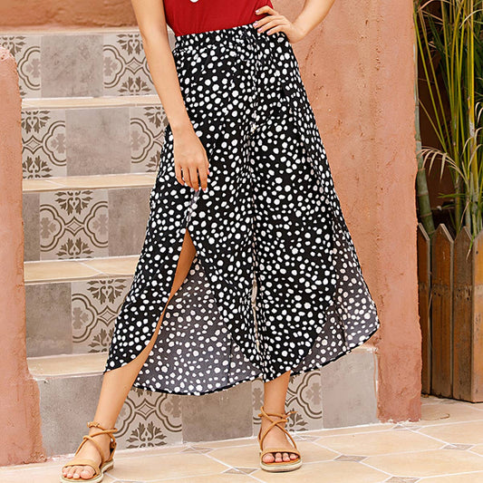 Leopard print irregular culottes slit