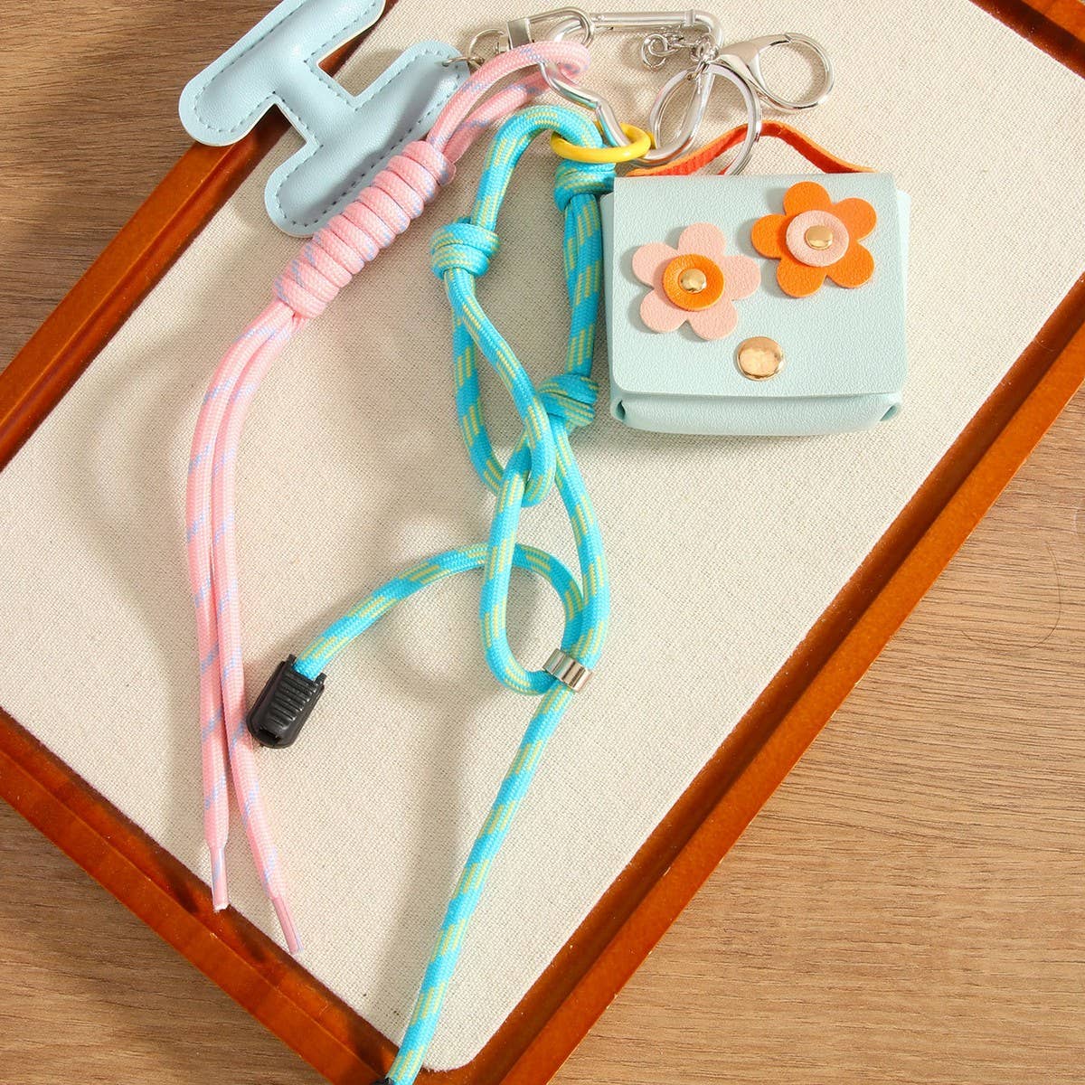 H Letter Floral Earbud Pouch Keychain