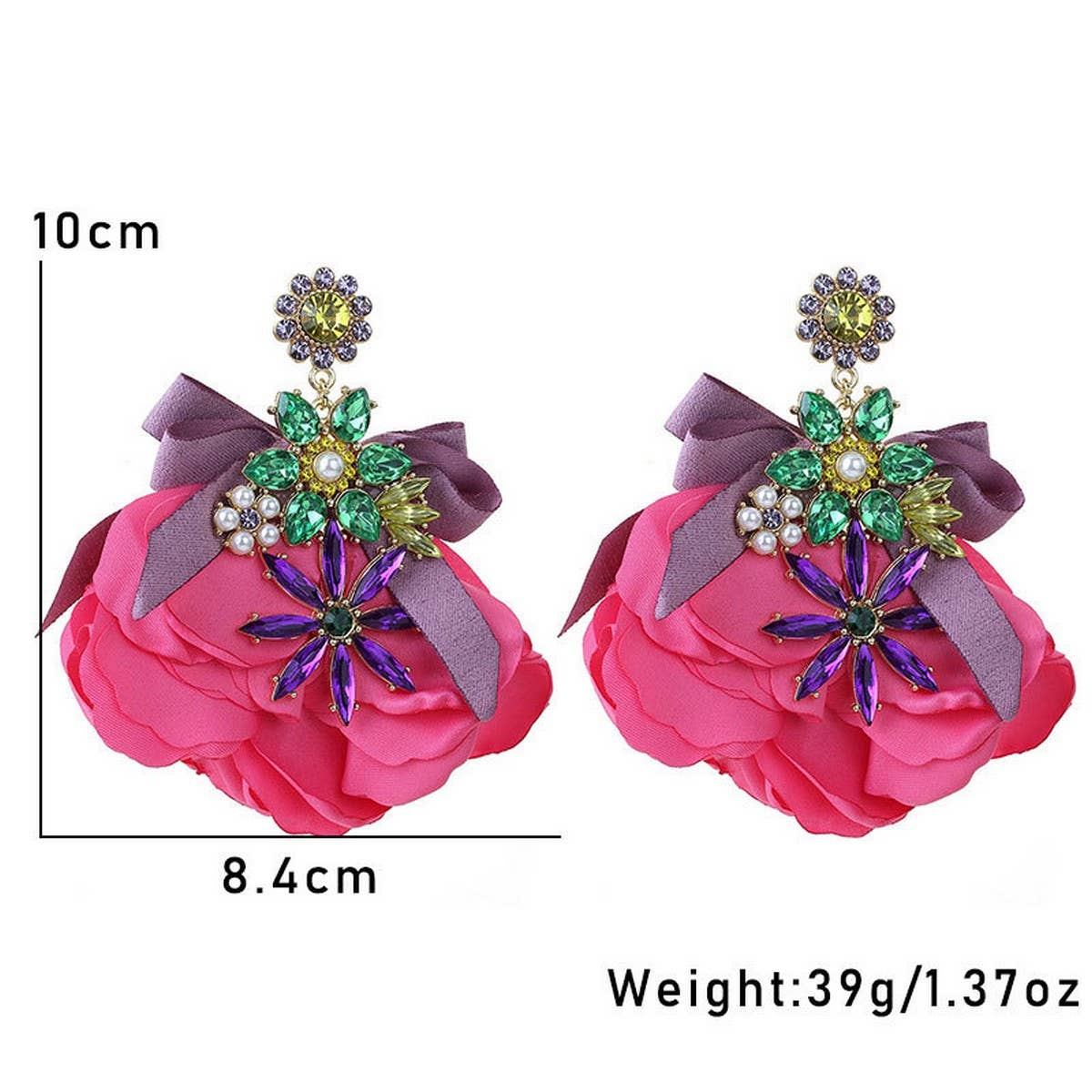 Handmade Floral Fabric Earrings Elegant Woman's