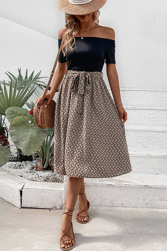 CWDSD2759_OFF-SHOULDER PATCHWORK PRINTED BELTED MAXI DRESS