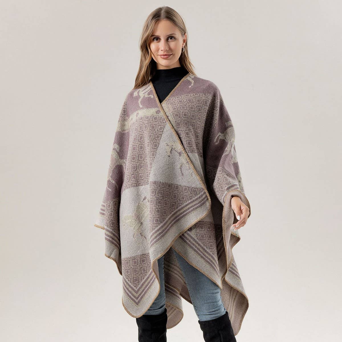 SHAWL RETRO HORSE PATTERN SCARF WARM SLIT CAPE
