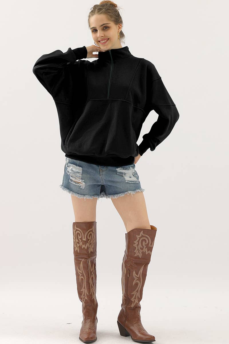 WOMEN SOLID MOCK NECK SHIRT_CWTTL1409