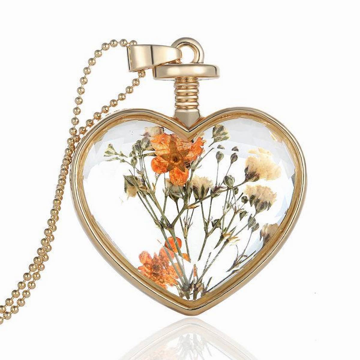 HEART CRYSTAL PLANT DRIED FLOWER NECKLACE