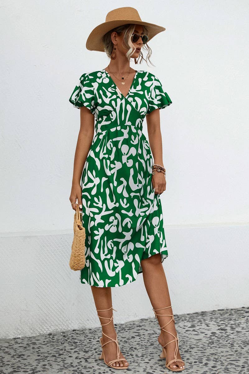 CWDSD7114_SUMMER COMFORTABLE CASUAL V-NECK DRESS