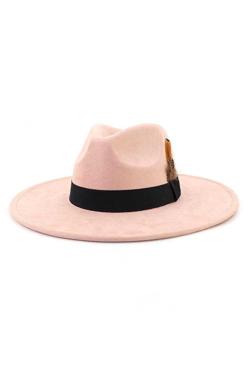 WOMEN WARM FEATHER DECORATIVE BELT PANAMA HAT_CWAH0676