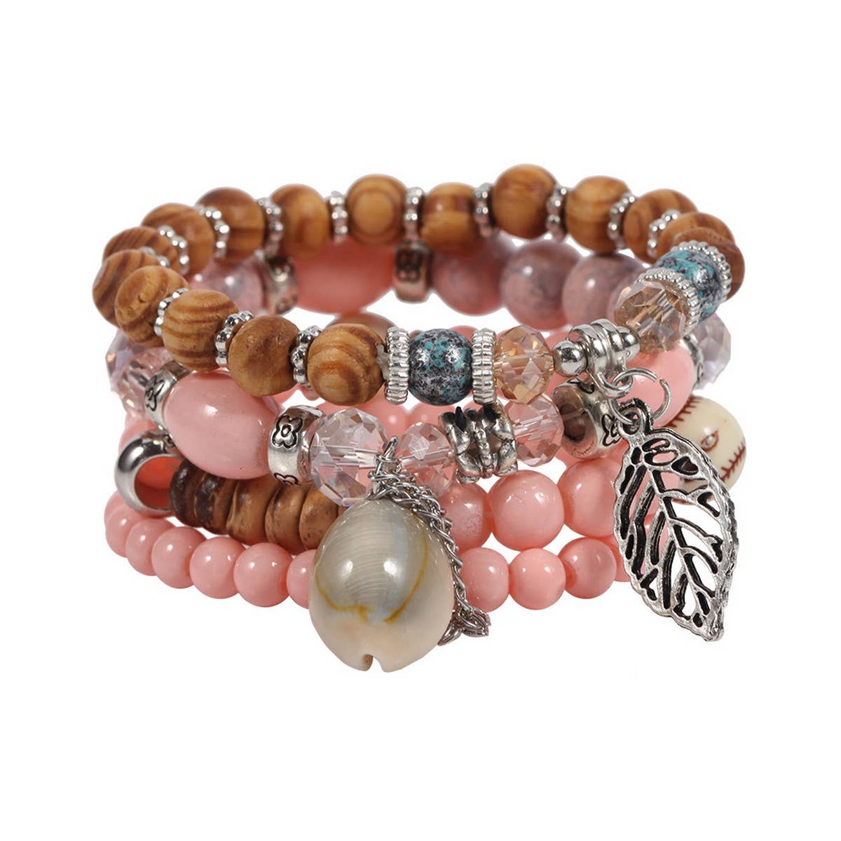 CWMM10457_SANYA COLORFUL BEADED LEAF SHELL BRACELET